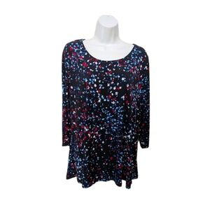 Susan Graver Liquid Knit Tunic Top Blouse LP PL Printed Mature Artsy #8400